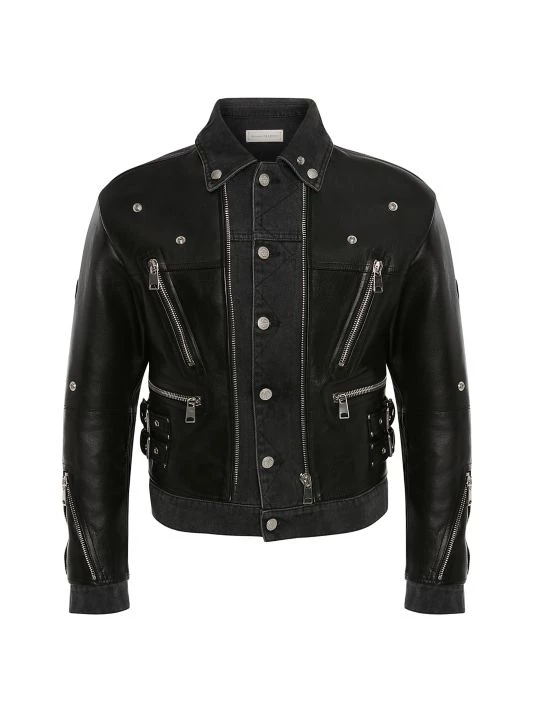 Alexander McQueen Layered Leather Biker Jacket For Men 1 Alexander McQueen Layered Leather Biker Jacket For Men
