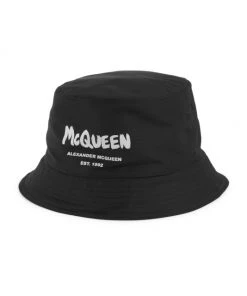 Alexander McQueen Graffiti Logo Bucket Hat For Men Black Ivory -Alexander McQueen Elegant store unnamed file 1033