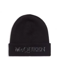 Alexander McQueen Embroidered Logo Beanie For Men Kaki Beige