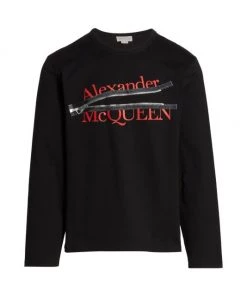 Alexander McQueen Elegant store 6 Alexander McQueen Zip Logo Graphic Long-Sleeve Shirt For Men