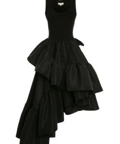 Alexander McQueen Asymmetric Tiered Fit & Flare Gown