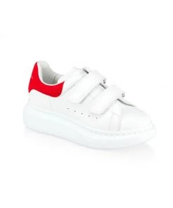 Alexander McQueen Little Kid's & Kid's Leather Oversize Sneakers For Kids Ivory Blue