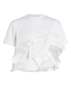 Alexander McQueen Contrast Ruffle Hem T-Shirt Optical White -Alexander McQueen Elegant store unnamed file 1127