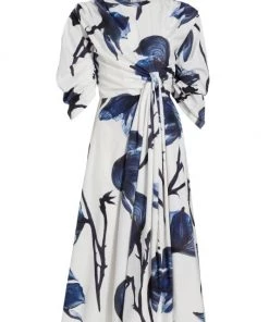 Alexander McQueen Floral Rolled-Sleeve Midi-Dress