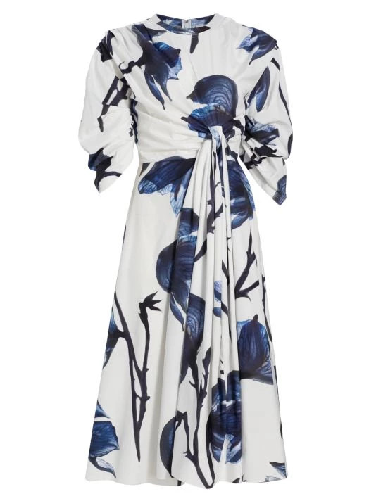 Alexander McQueen Floral Rolled-Sleeve Midi-Dress 1 Alexander McQueen Floral Rolled-Sleeve Midi-Dress