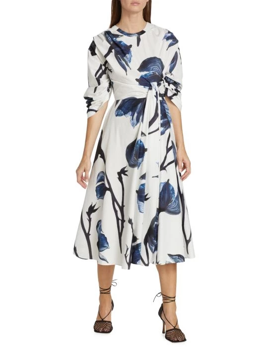 Alexander McQueen Floral Rolled-Sleeve Midi-Dress 2 Alexander McQueen Floral Rolled-Sleeve Midi-Dress - Image 2