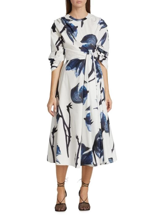 Alexander McQueen Floral Rolled-Sleeve Midi-Dress 3 Alexander McQueen Floral Rolled-Sleeve Midi-Dress - Image 3