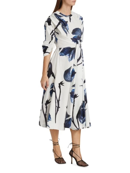 Alexander McQueen Floral Rolled-Sleeve Midi-Dress 4 Alexander McQueen Floral Rolled-Sleeve Midi-Dress - Image 4