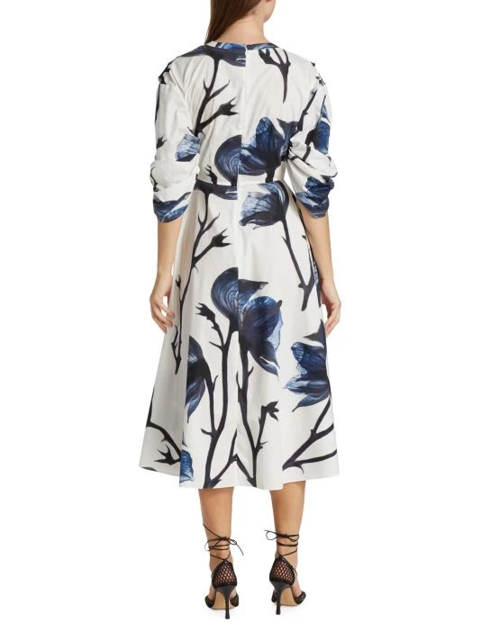 Alexander McQueen Floral Rolled-Sleeve Midi-Dress 5 Alexander McQueen Floral Rolled-Sleeve Midi-Dress - Image 5