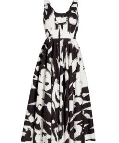 Alexander McQueen Graffiti Print Cotton Midi-Dress