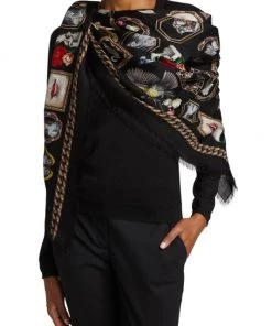 Alexander McQueen Curiosities Wool Shawl Black Beige -Alexander McQueen Elegant store unnamed file 116