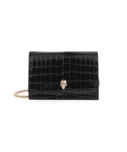Alexander McQueen Croc-Embossed Leather Shoulder Bag