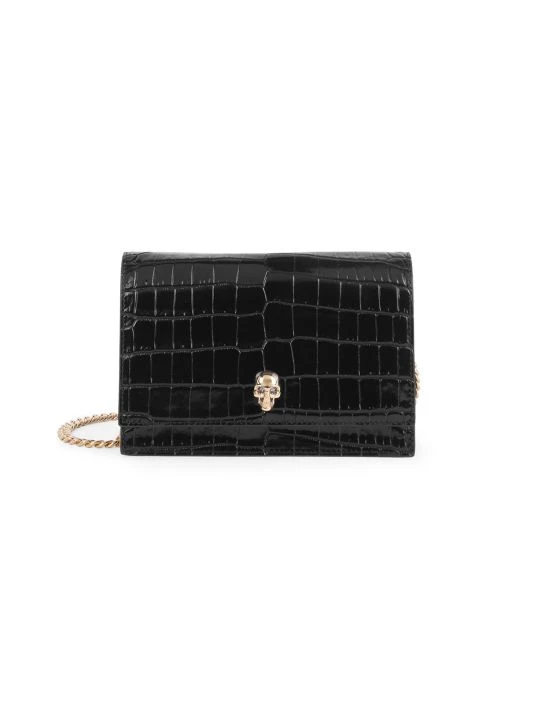 Alexander McQueen Croc-Embossed Leather Shoulder Bag 1 Alexander McQueen Croc-Embossed Leather Shoulder Bag