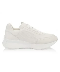 Alexander McQueen Leather Lace-Up Sneakers For Men White