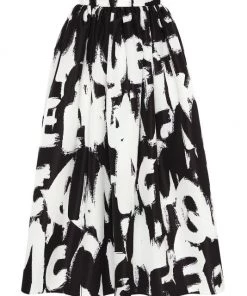 Alexander McQueen Flared Grafitti-Logo Midi-Skirt Electric Blue Black
