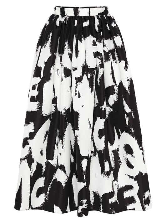 Alexander McQueen Flared Grafitti-Logo Midi-Skirt Electric Blue Black 3 Alexander McQueen Flared Grafitti-Logo Midi-Skirt Electric Blue Black - Image 3
