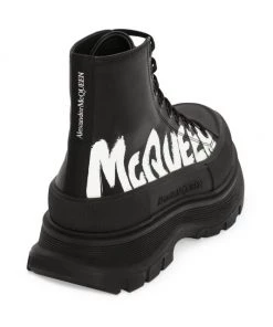 Alexander McQueen Graffiti Tread Slick Leather Boots For Men Black White -Alexander McQueen Elegant store unnamed file 1229