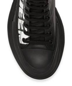 Alexander McQueen Graffiti Tread Slick Leather Boots For Men Black White -Alexander McQueen Elegant store unnamed file 1230