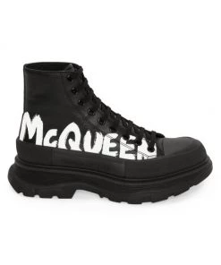 Alexander McQueen Graffiti Tread Slick Leather Boots For Men Black White -Alexander McQueen Elegant store unnamed file 1233
