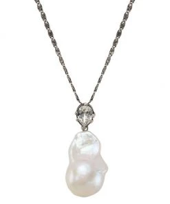 Alexander McQueen Silvertone, 30MM Baroque Pearl, & Crystal Pendant Necklace