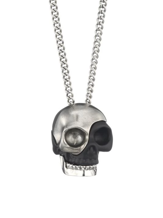 Alexander McQueen Silvertone Divided Skull Pendant Necklace For Men 1 Alexander McQueen Silvertone Divided Skull Pendant Necklace For Men