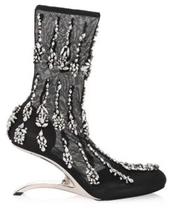 Alexander McQueen Embellished Mesh Sculptural-Heel Boots