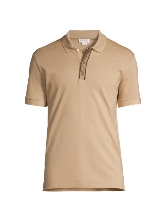 Alexander McQueen Logo Tape Piqué Polo Shirt For Men Bone Grey 4 Alexander McQueen Logo Tape Piqué Polo Shirt For Men Bone Grey - Image 4