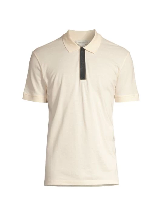 Alexander McQueen Logo Tape Piqué Polo Shirt For Men Bone Grey 5 Alexander McQueen Logo Tape Piqué Polo Shirt For Men Bone Grey - Image 5
