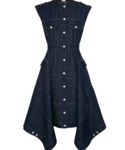 Alexander McQueen Sleeveless Denim Draped Dress