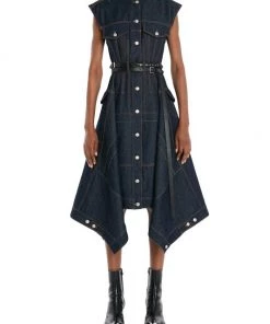 Alexander McQueen Sleeveless Denim Draped Dress -Alexander McQueen Elegant store unnamed file 1485
