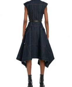 Alexander McQueen Sleeveless Denim Draped Dress -Alexander McQueen Elegant store unnamed file 1487