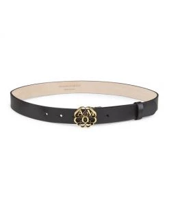Alexander McQueen Seal Buckle Leather Belt Tan