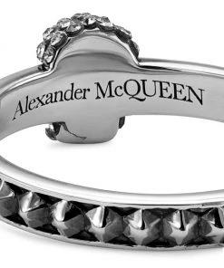 Alexander McQueen Antique Silvertone & Crystal Pavé Thin Skull Ring -Alexander McQueen Elegant store unnamed file 1562