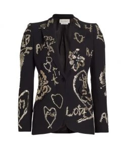 Alexander McQueen Beaded & Sequin-Embroidered Blazer