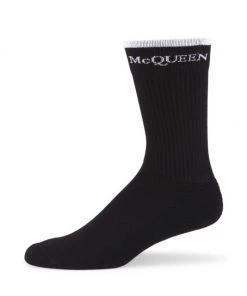 Alexander McQueen Reversible Logo Mid-Calf Socks For Men Black -Alexander McQueen Elegant store unnamed file 1583