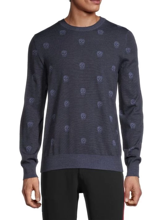 Alexander McQueen Jacquard Wool Skull Sweater For Men 3 Alexander McQueen Jacquard Wool Skull Sweater For Men - Image 3