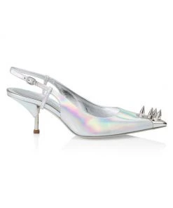 Alexander McQueen Punkstud Metallic Leather Slingback Pumps