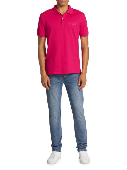 Alexander McQueen Logo Embroidered Polo Shirt For Men Fuchsia Pink 2 Alexander McQueen Logo Embroidered Polo Shirt For Men Fuchsia Pink - Image 2