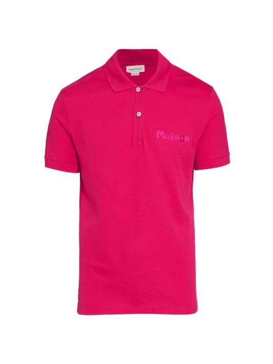 Alexander McQueen Logo Embroidered Polo Shirt For Men Fuchsia Pink 4 Alexander McQueen Logo Embroidered Polo Shirt For Men Fuchsia Pink - Image 4
