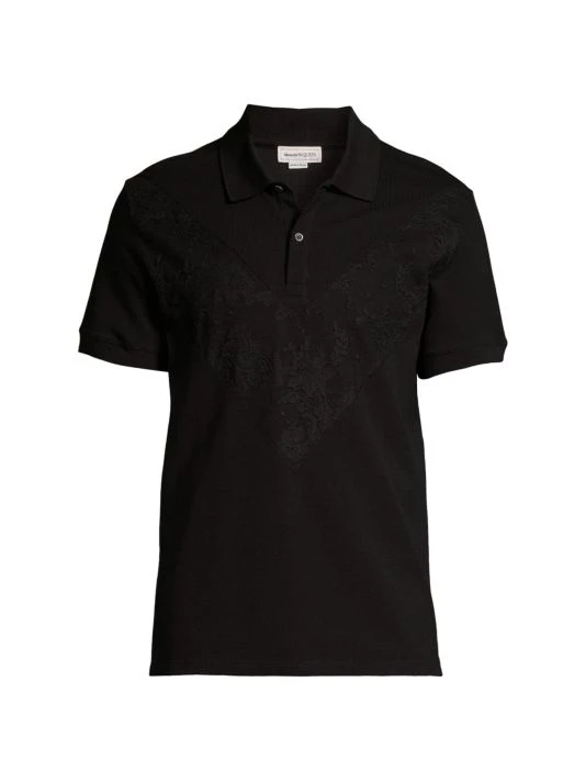 Alexander McQueen Chevron Lace Polo Shirt For Men Black 1 Alexander McQueen Chevron Lace Polo Shirt For Men Black