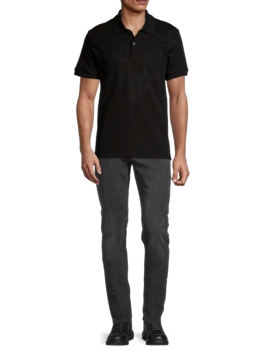 Alexander McQueen Chevron Lace Polo Shirt For Men Black 2 Alexander McQueen Chevron Lace Polo Shirt For Men Black - Image 2