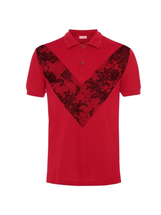 Alexander McQueen Chevron Lace Polo Shirt For Men Black 4 Alexander McQueen Chevron Lace Polo Shirt For Men Black - Image 4