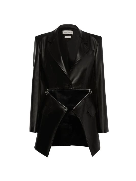 Alexander McQueen Spliced Zip Lamb Leather Jacket 1 Alexander McQueen Spliced Zip Lamb Leather Jacket