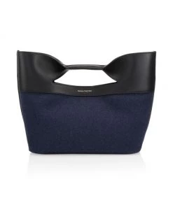 Alexander McQueen The Small Bow Denim & Leather Top Handle Bag