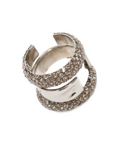 Alexander McQueen Silvertone & Swarovski® Crystals Stacked Double Ring