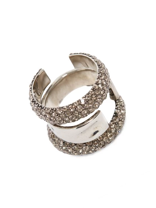 Alexander McQueen Silvertone & Swarovski® Crystals Stacked Double Ring 1 Alexander McQueen Silvertone & Swarovski® Crystals Stacked Double Ring