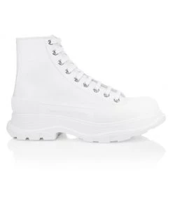 Alexander McQueen Treadslick Leather HIgh-Top Sneakers For Men Black Lake