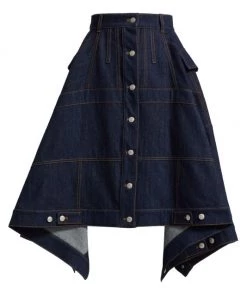 Alexander McQueen Denim Flared Midi-Skirt