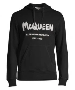 Alexander McQueen Graffiti Print Logo Hoodie For Men Black