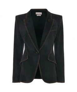 Alexander McQueen Denim One-Button Jacket